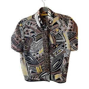 SoCa St John Geometric Beaded Short-Sleeve Sweater Silk Lined Large